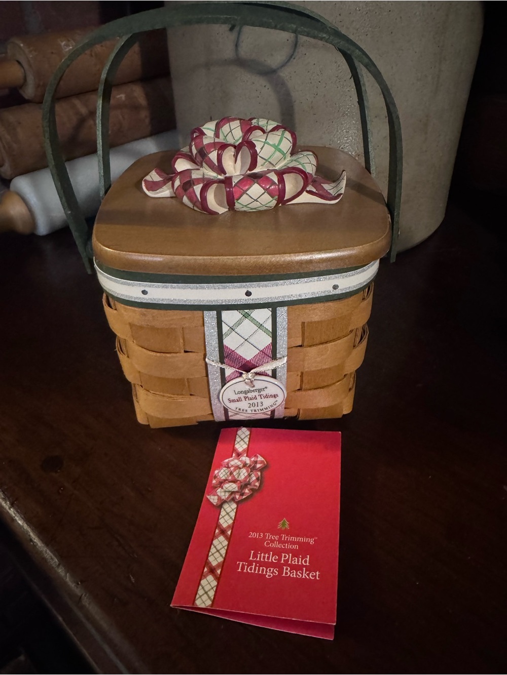 Longaberger 2013 Tree Trimming Collection Little Plaid Tidings Basket Lid & Tag